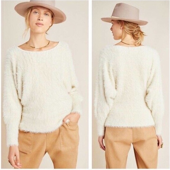 Anthropologie Ember Eyelash Furry Ivory Pullover Dolman Sweater - Picture 3 of 14